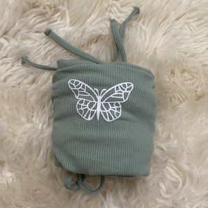 • SHEIN Butterfly Crop Drawstring Tee •